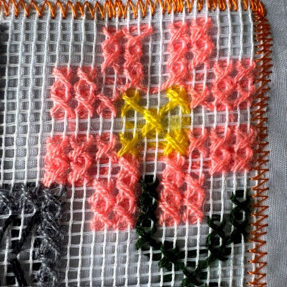 VTG Handmade Multicolor Cross-Stitch 18X18 Linen Mayan Ruins Primitive Decor Art - Picture 3 of 12